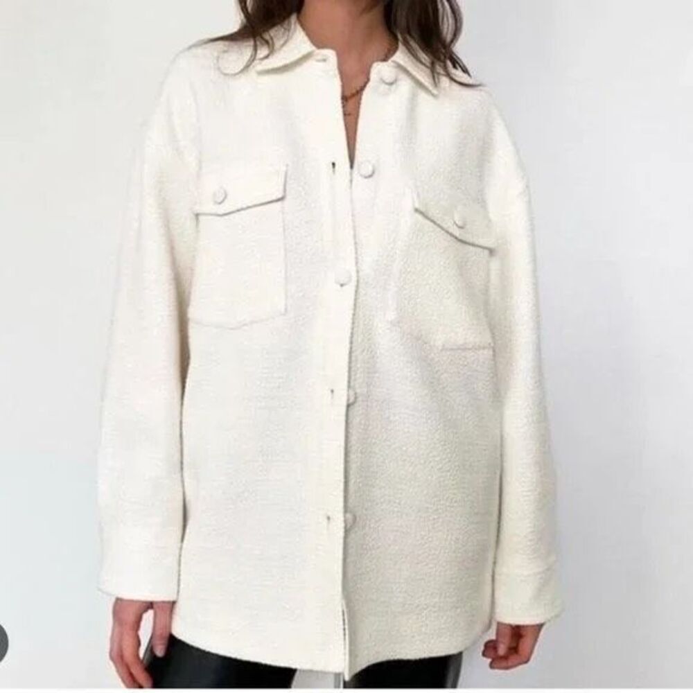 Aritzia Babaton Joan Chore Shirt Jacket Women 2 White Tweed Oversized Shacket